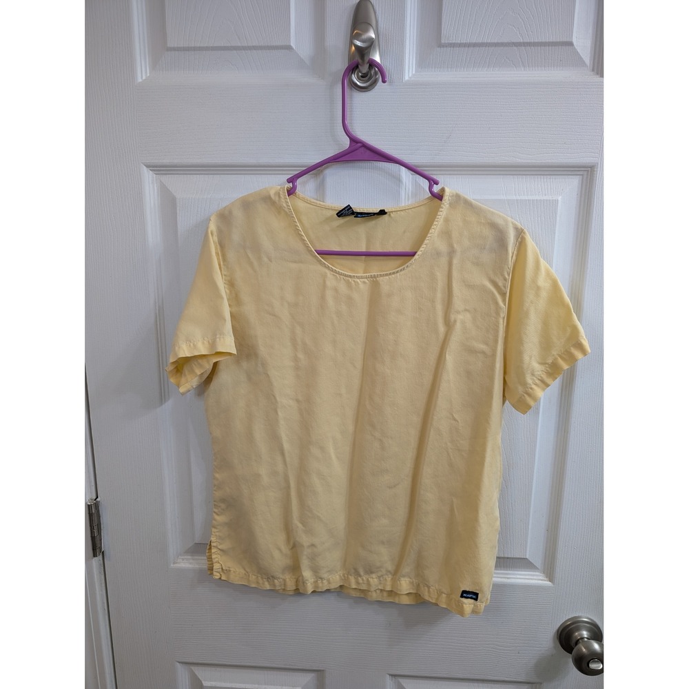Kavu Tencel Short Sleeve Top Womens Yellow Made in USA Scoop - Size M